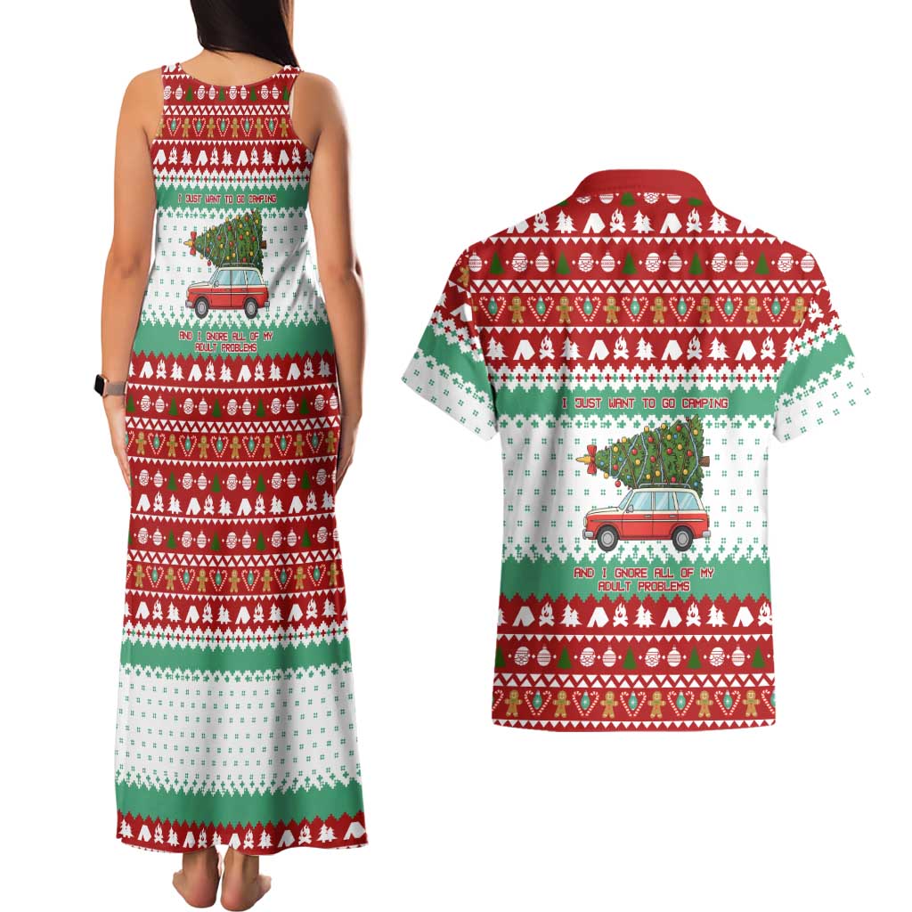 I Just Want To Camping Christmas Couples Matching Tank Maxi Dress and Hawaiian Shirt Xmas Holiday Patterns - Wonder Print Shop