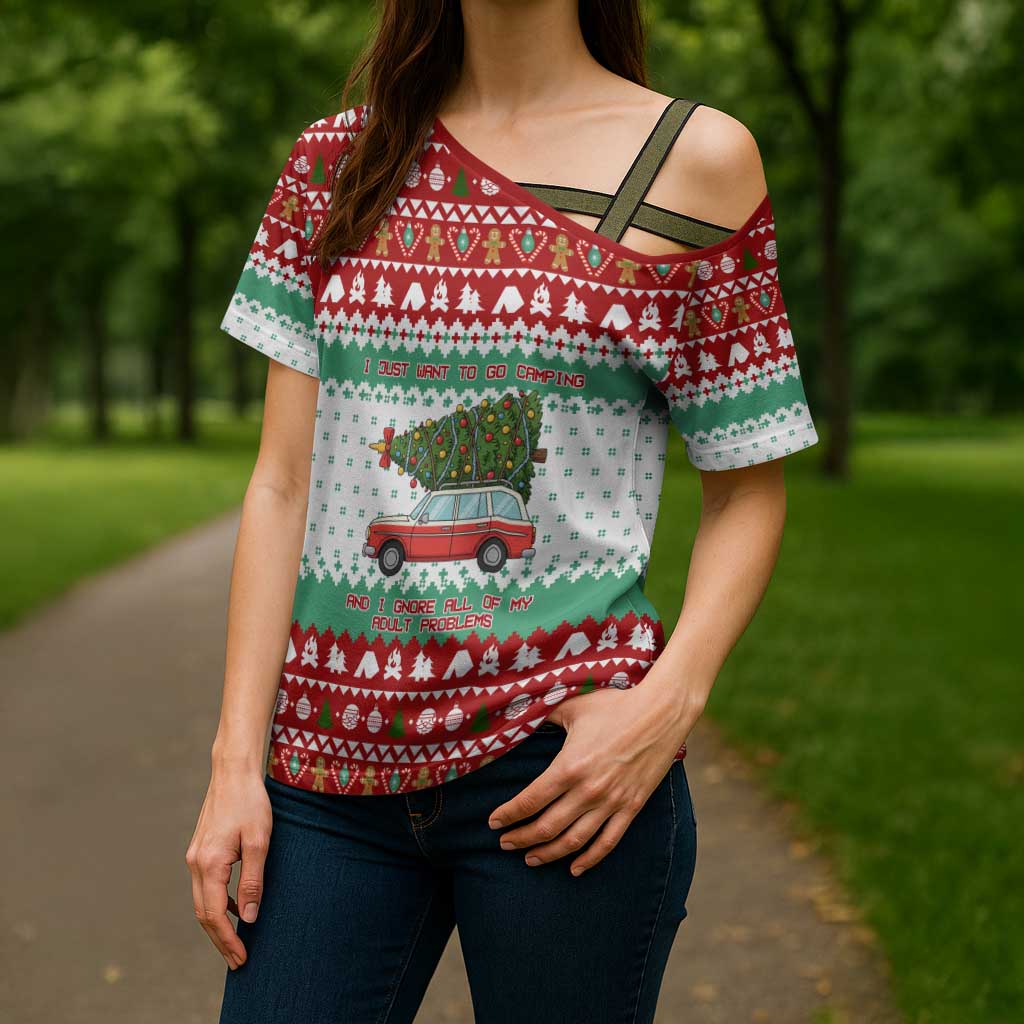 I Just Want To Camping Christmas Cross Shoulder Shirt Xmas Holiday Patterns - Wonder Print Shop