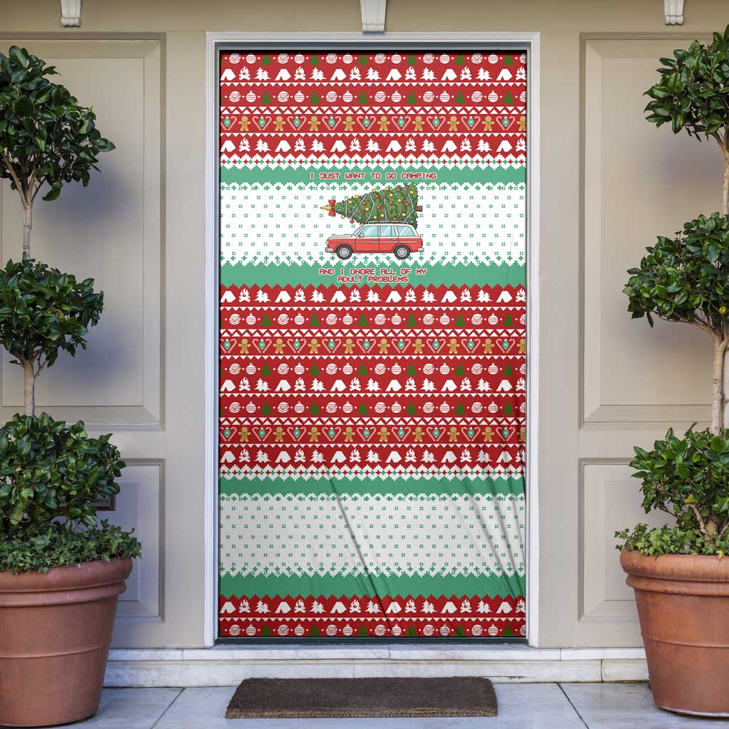 I Just Want To Camping Christmas Door Cover Xmas Holiday Patterns - Wonder Print Shop