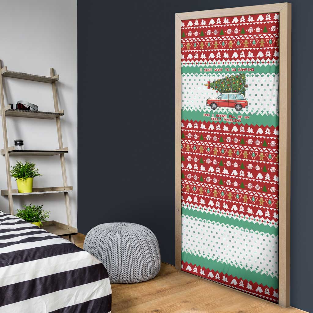 I Just Want To Camping Christmas Door Cover Xmas Holiday Patterns - Wonder Print Shop