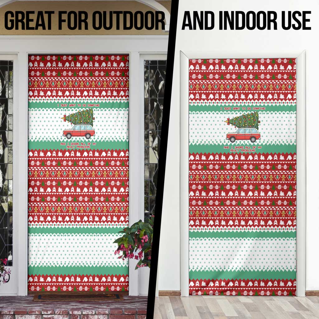 I Just Want To Camping Christmas Door Cover Xmas Holiday Patterns - Wonder Print Shop