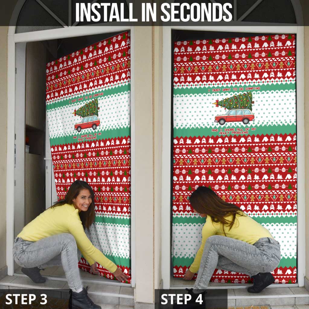 I Just Want To Camping Christmas Door Cover Xmas Holiday Patterns - Wonder Print Shop