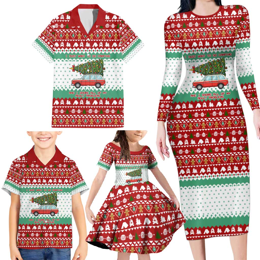 I Just Want To Camping Christmas Family Matching Long Sleeve Bodycon Dress and Hawaiian Shirt Xmas Holiday Patterns - Wonder Print Shop