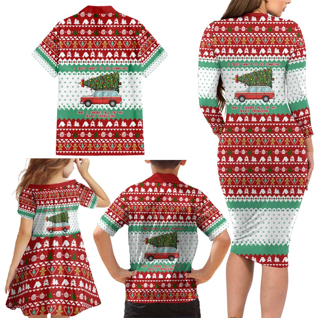 I Just Want To Camping Christmas Family Matching Long Sleeve Bodycon Dress and Hawaiian Shirt Xmas Holiday Patterns - Wonder Print Shop