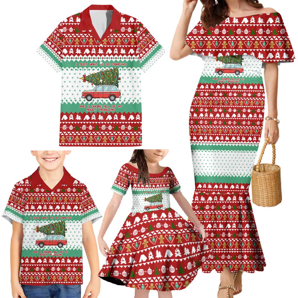 I Just Want To Camping Christmas Family Matching Mermaid Dress and Hawaiian Shirt Xmas Holiday Patterns - Wonder Print Shop