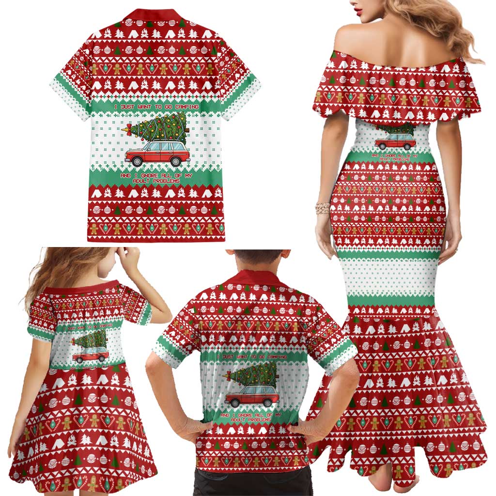 I Just Want To Camping Christmas Family Matching Mermaid Dress and Hawaiian Shirt Xmas Holiday Patterns - Wonder Print Shop