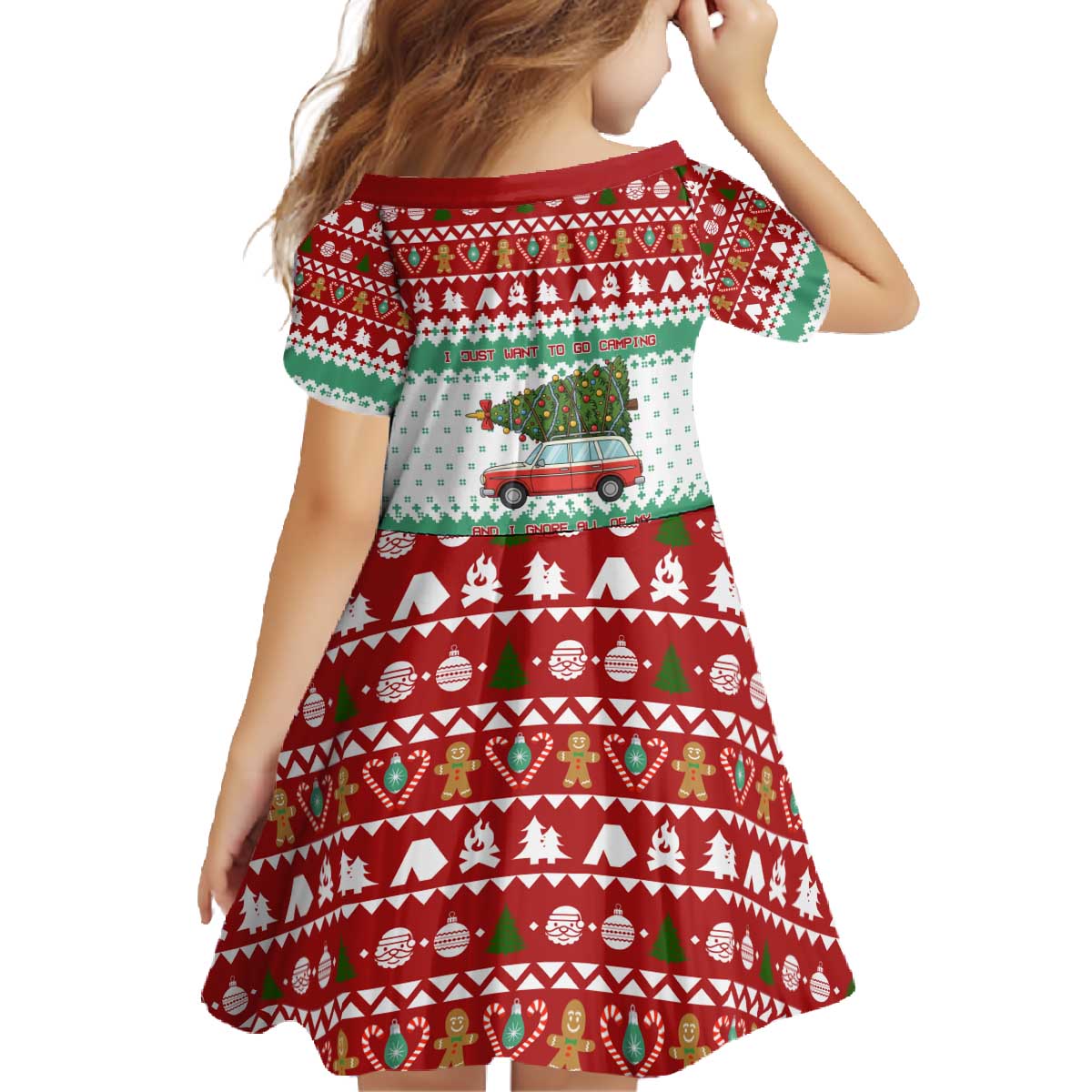 I Just Want To Camping Christmas Family Matching Off The Shoulder Long Sleeve Dress and Hawaiian Shirt Xmas Holiday Patterns - Wonder Print Shop