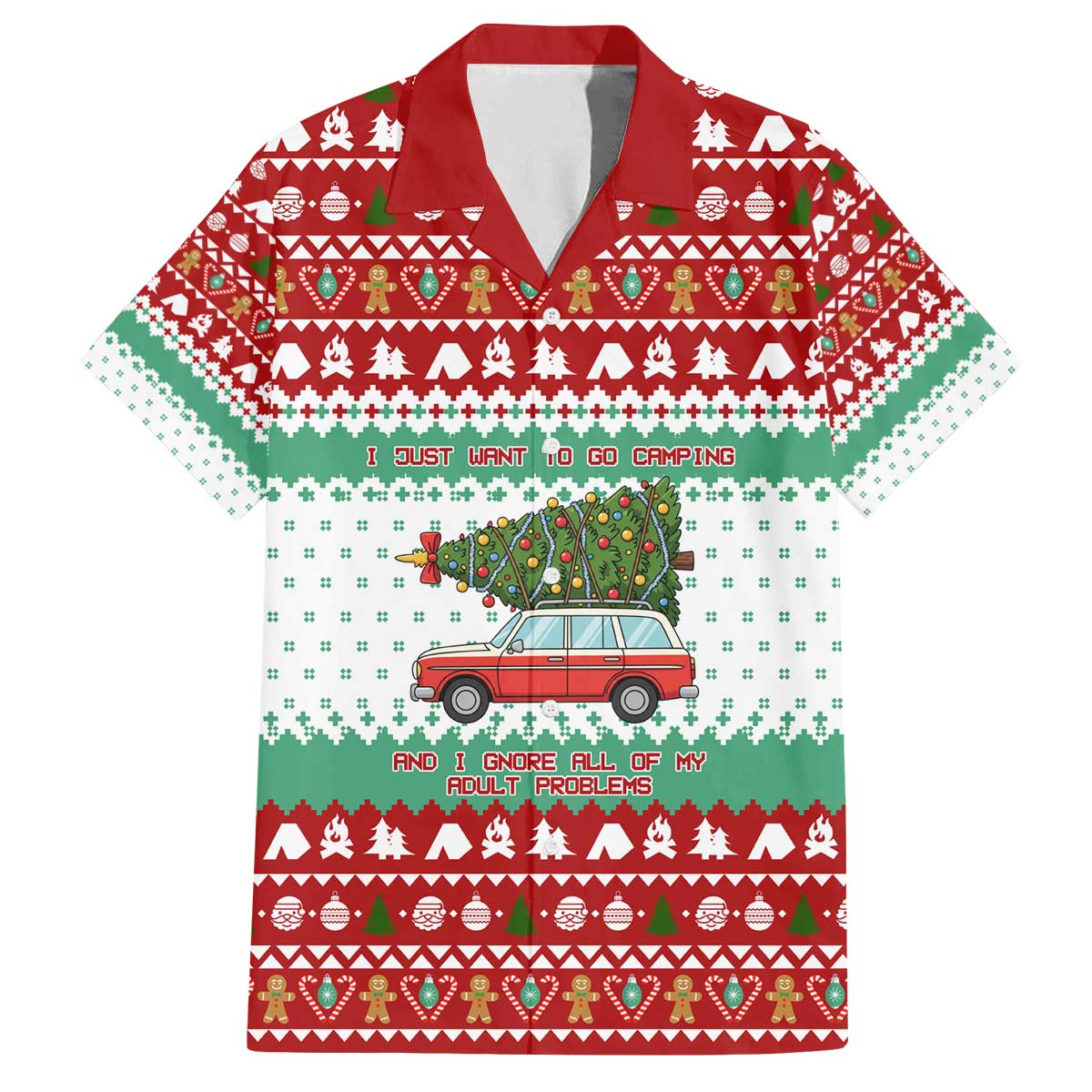 I Just Want To Camping Christmas Family Matching Off The Shoulder Long Sleeve Dress and Hawaiian Shirt Xmas Holiday Patterns - Wonder Print Shop