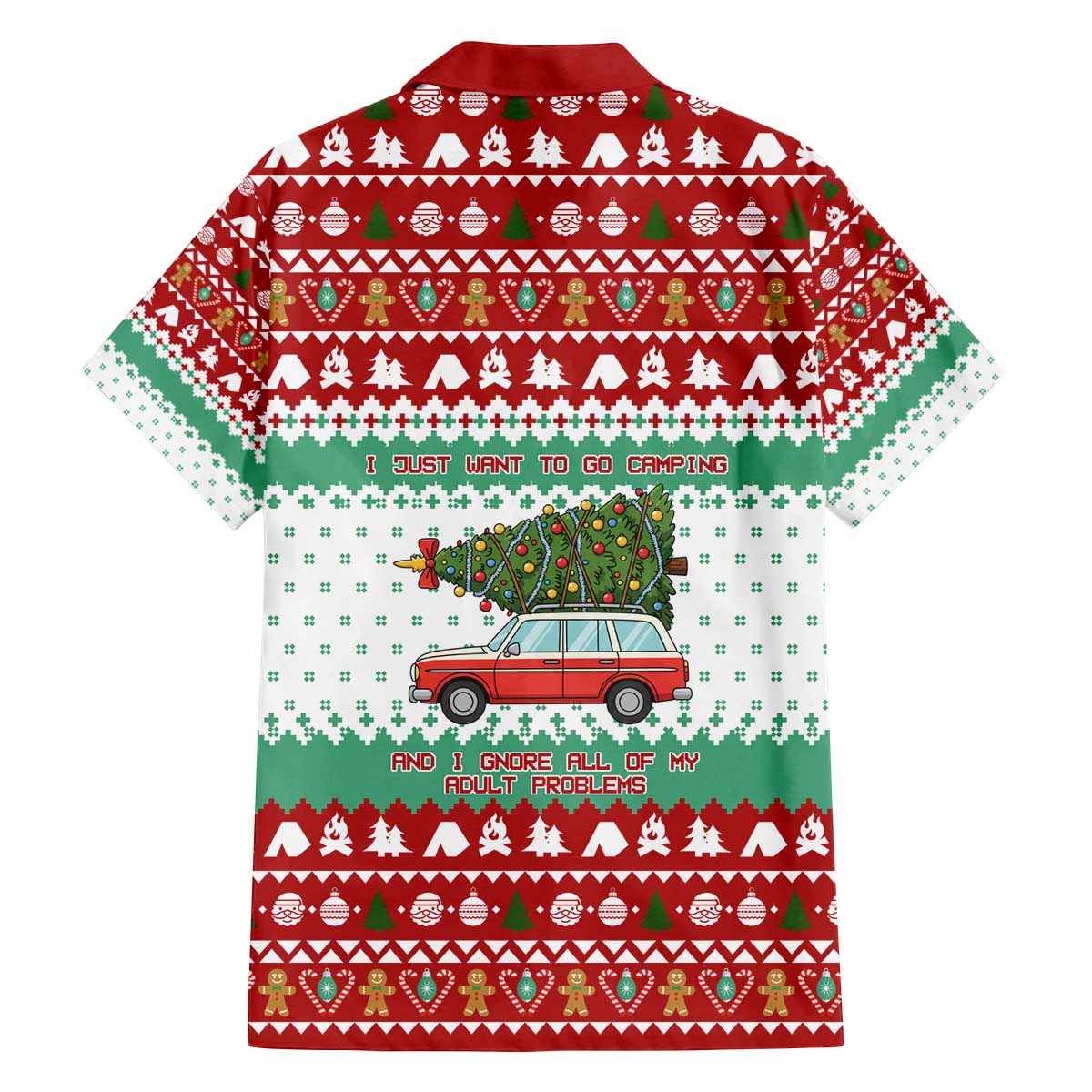 I Just Want To Camping Christmas Family Matching Off The Shoulder Long Sleeve Dress and Hawaiian Shirt Xmas Holiday Patterns - Wonder Print Shop