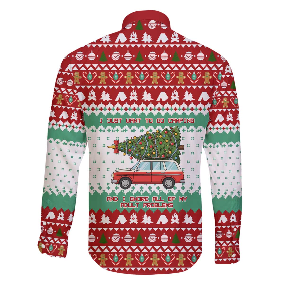 I Just Want To Camping Christmas Family Matching Off The Shoulder Long Sleeve Dress and Hawaiian Shirt Xmas Holiday Patterns - Wonder Print Shop