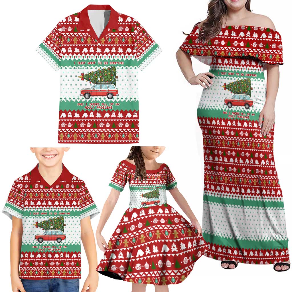 I Just Want To Camping Christmas Family Matching Off Shoulder Maxi Dress and Hawaiian Shirt Xmas Holiday Patterns - Wonder Print Shop