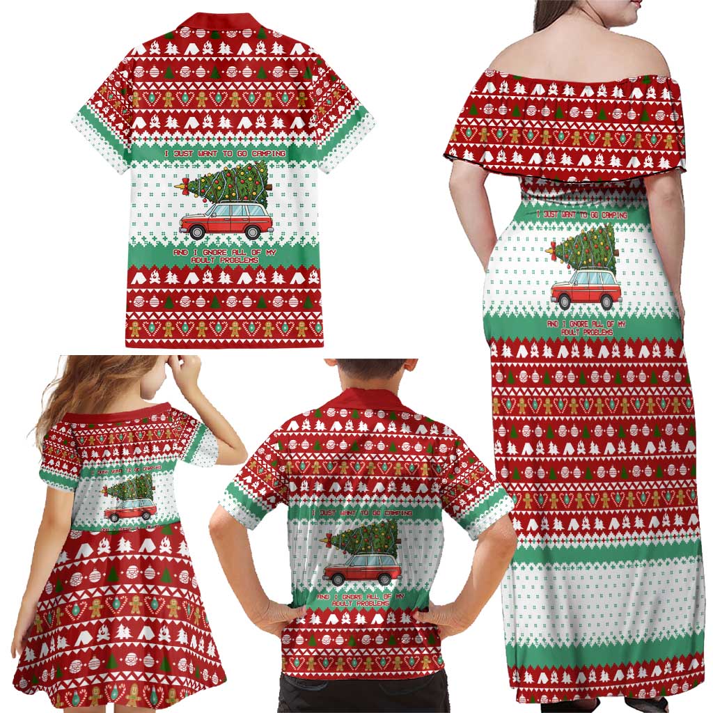 I Just Want To Camping Christmas Family Matching Off Shoulder Maxi Dress and Hawaiian Shirt Xmas Holiday Patterns - Wonder Print Shop