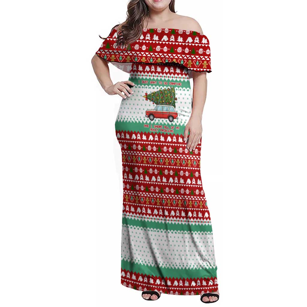I Just Want To Camping Christmas Family Matching Off Shoulder Maxi Dress and Hawaiian Shirt Xmas Holiday Patterns - Wonder Print Shop