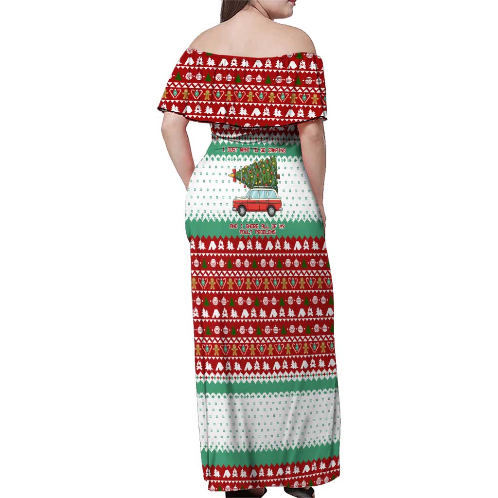 I Just Want To Camping Christmas Family Matching Off Shoulder Maxi Dress and Hawaiian Shirt Xmas Holiday Patterns - Wonder Print Shop