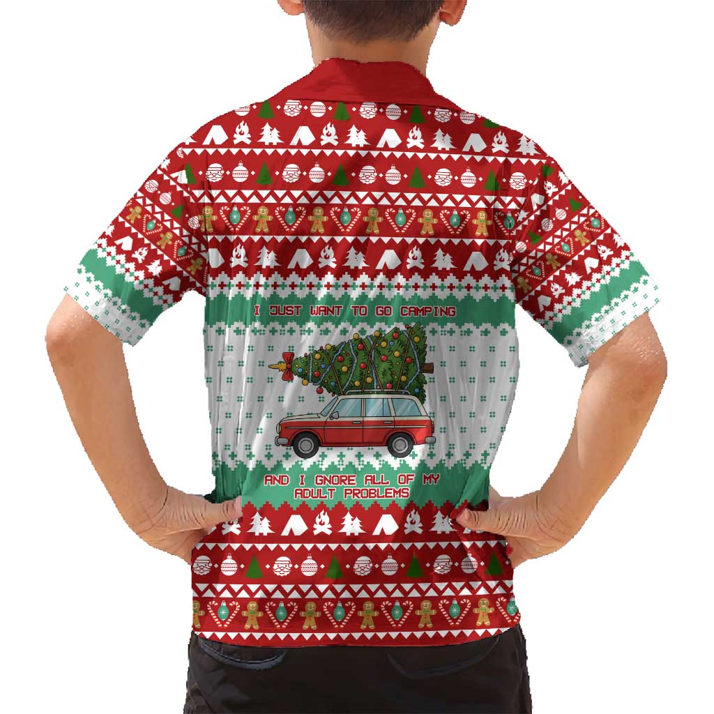 I Just Want To Camping Christmas Family Matching Off Shoulder Short Dress and Hawaiian Shirt Xmas Holiday Patterns - Wonder Print Shop
