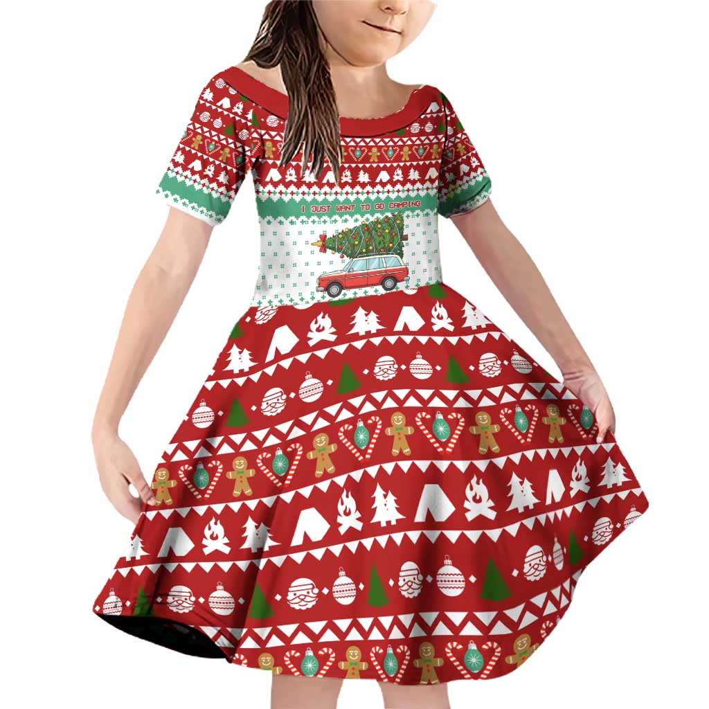 I Just Want To Camping Christmas Family Matching Off Shoulder Short Dress and Hawaiian Shirt Xmas Holiday Patterns - Wonder Print Shop