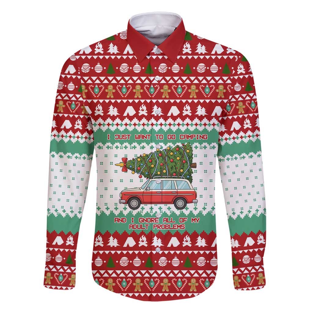 I Just Want To Camping Christmas Family Matching Off Shoulder Short Dress and Hawaiian Shirt Xmas Holiday Patterns - Wonder Print Shop