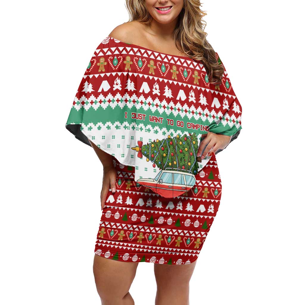 I Just Want To Camping Christmas Family Matching Off Shoulder Short Dress and Hawaiian Shirt Xmas Holiday Patterns - Wonder Print Shop