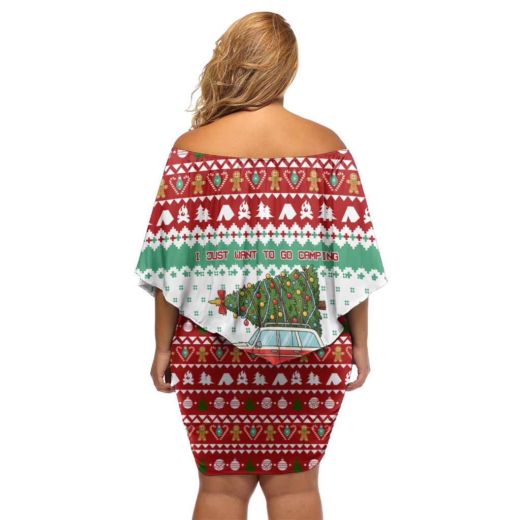 I Just Want To Camping Christmas Family Matching Off Shoulder Short Dress and Hawaiian Shirt Xmas Holiday Patterns - Wonder Print Shop