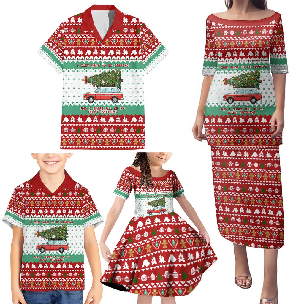 I Just Want To Camping Christmas Family Matching Puletasi and Hawaiian Shirt Xmas Holiday Patterns - Wonder Print Shop