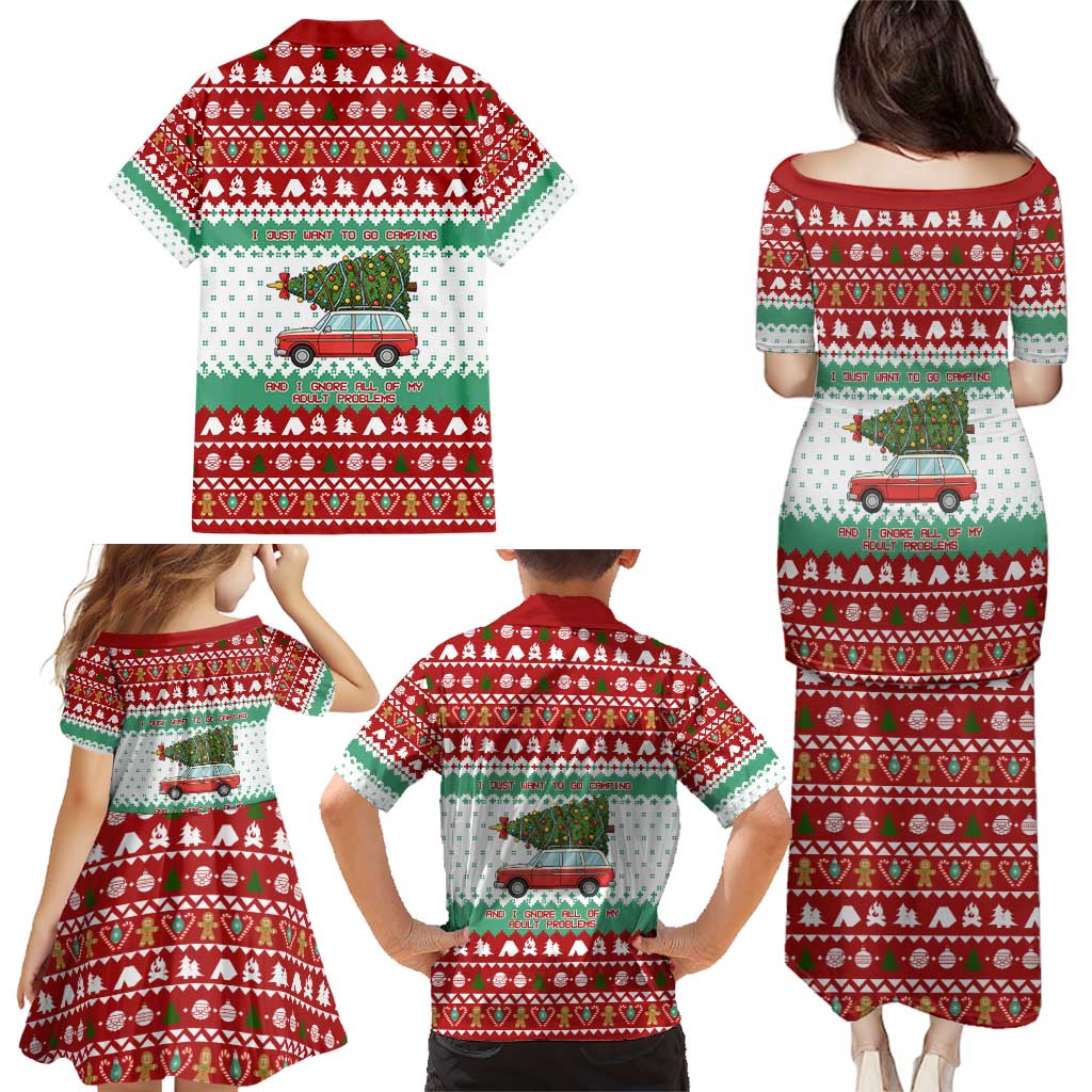 I Just Want To Camping Christmas Family Matching Puletasi and Hawaiian Shirt Xmas Holiday Patterns - Wonder Print Shop
