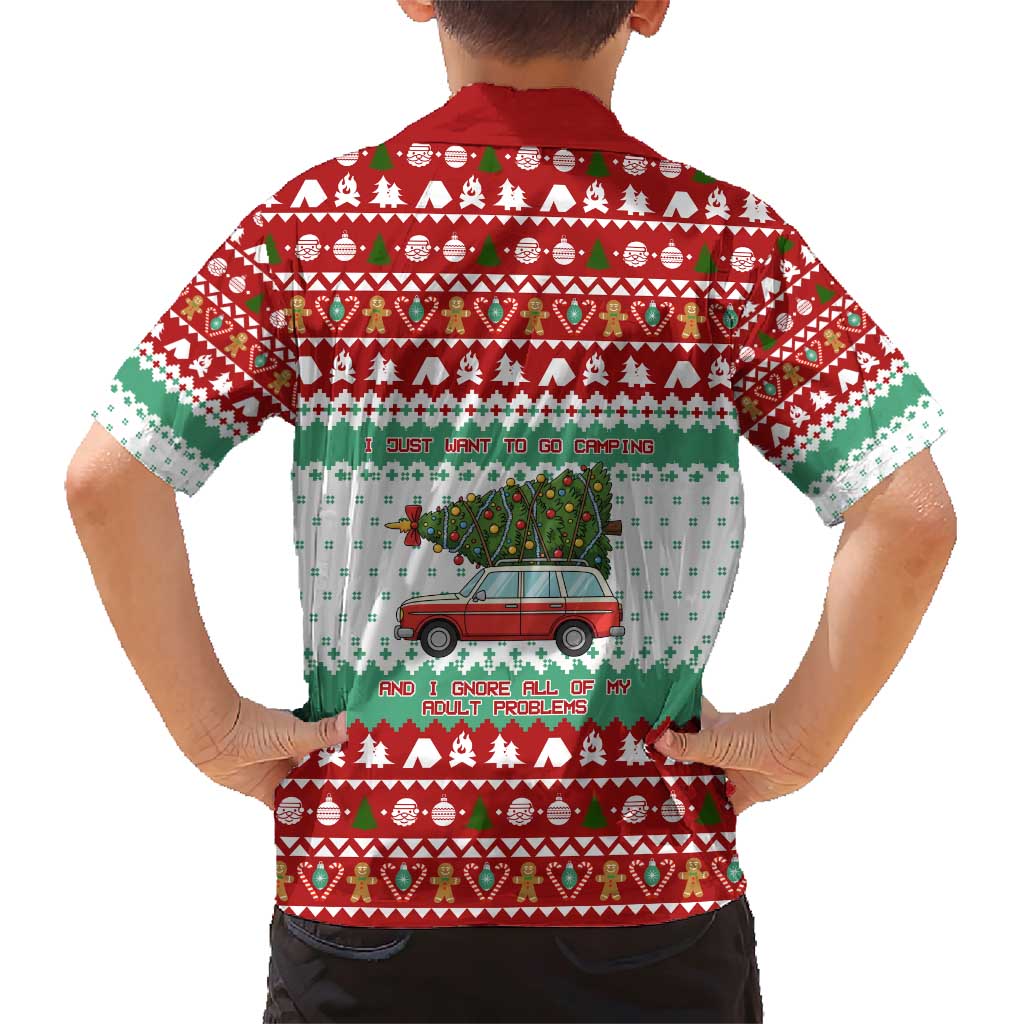 I Just Want To Camping Christmas Family Matching Short Sleeve Bodycon Dress and Hawaiian Shirt Xmas Holiday Patterns - Wonder Print Shop