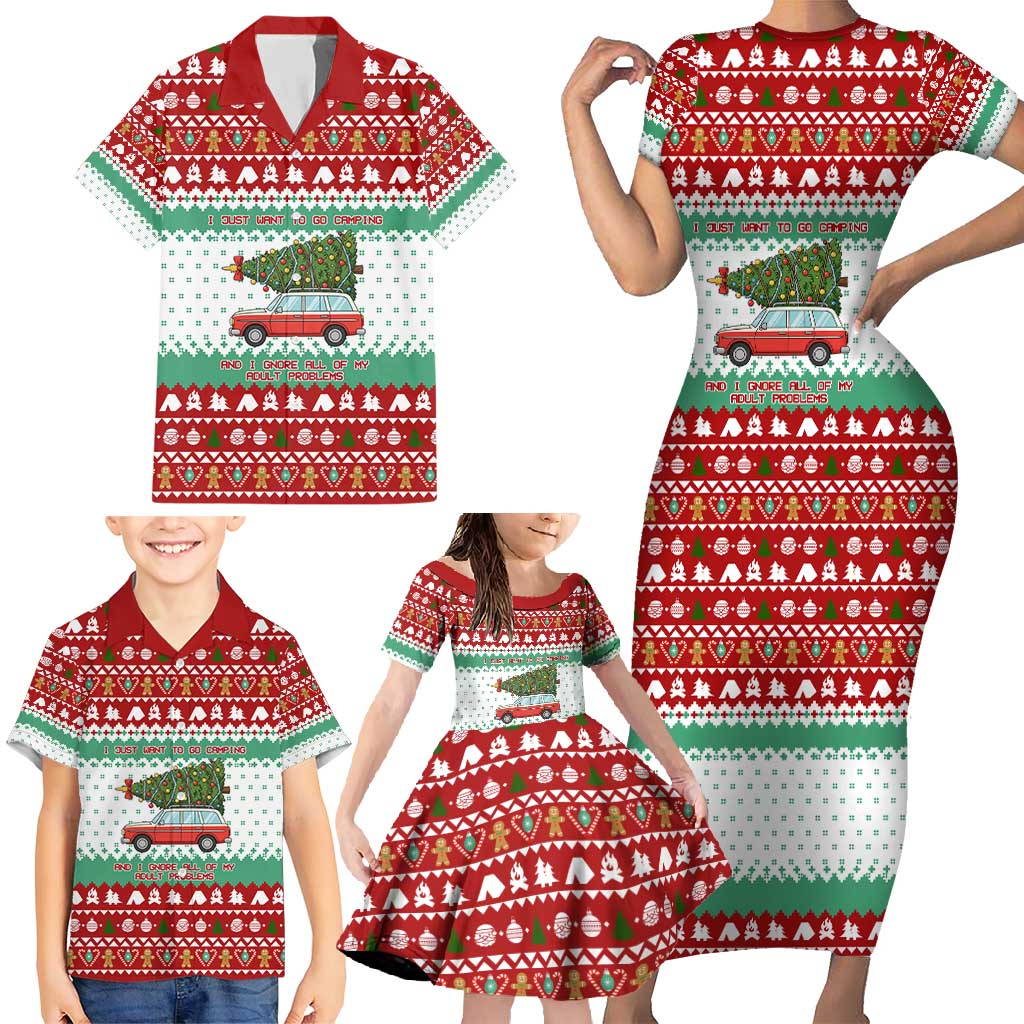 I Just Want To Camping Christmas Family Matching Short Sleeve Bodycon Dress and Hawaiian Shirt Xmas Holiday Patterns - Wonder Print Shop
