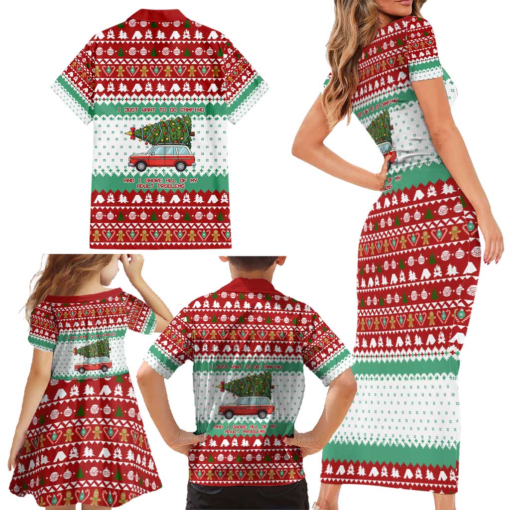 I Just Want To Camping Christmas Family Matching Short Sleeve Bodycon Dress and Hawaiian Shirt Xmas Holiday Patterns - Wonder Print Shop