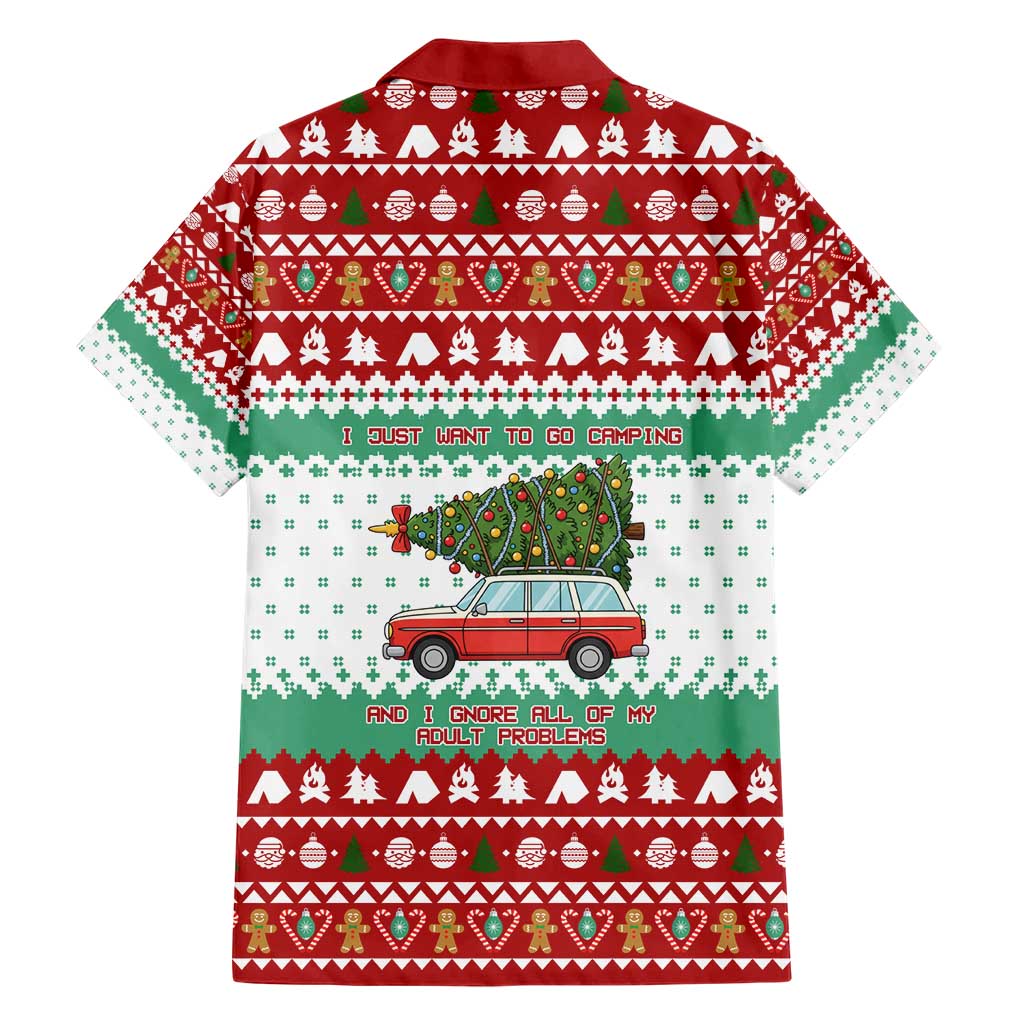 I Just Want To Camping Christmas Family Matching Short Sleeve Bodycon Dress and Hawaiian Shirt Xmas Holiday Patterns - Wonder Print Shop