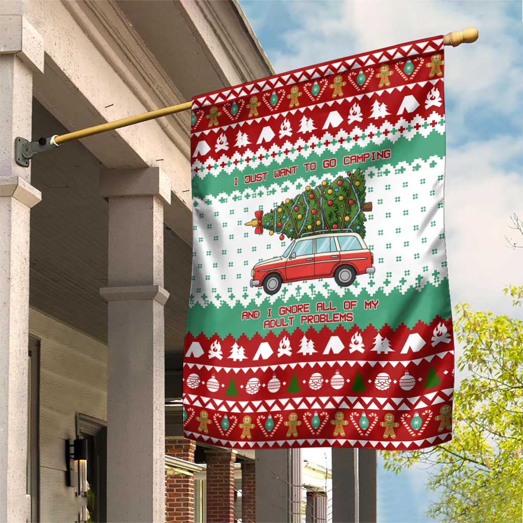 I Just Want To Camping Christmas Garden Flag Xmas Holiday Patterns - Wonder Print Shop