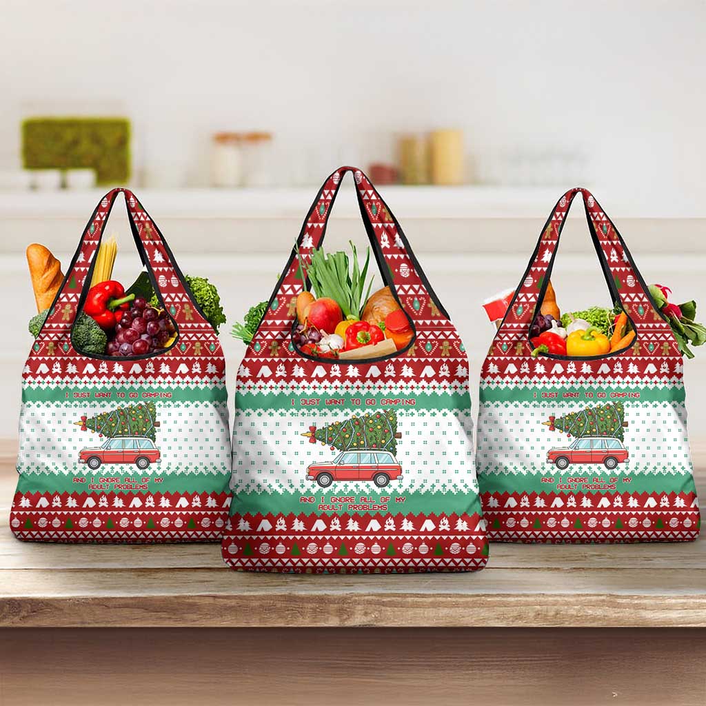 I Just Want To Camping Christmas Grocery Bag Xmas Holiday Patterns - Wonder Print Shop