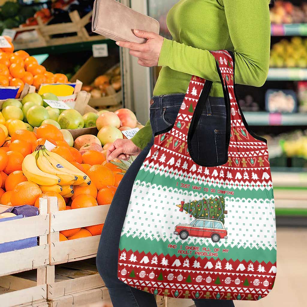 I Just Want To Camping Christmas Grocery Bag Xmas Holiday Patterns - Wonder Print Shop