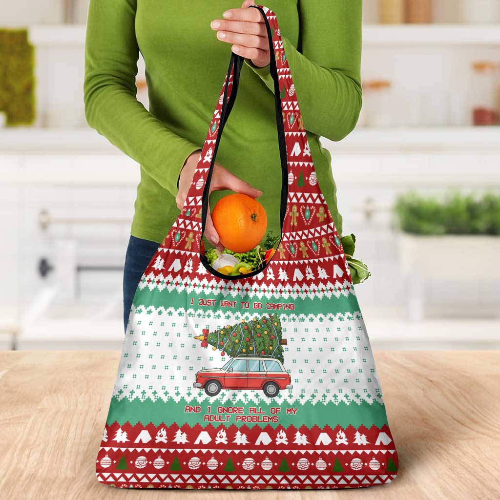 I Just Want To Camping Christmas Grocery Bag Xmas Holiday Patterns - Wonder Print Shop