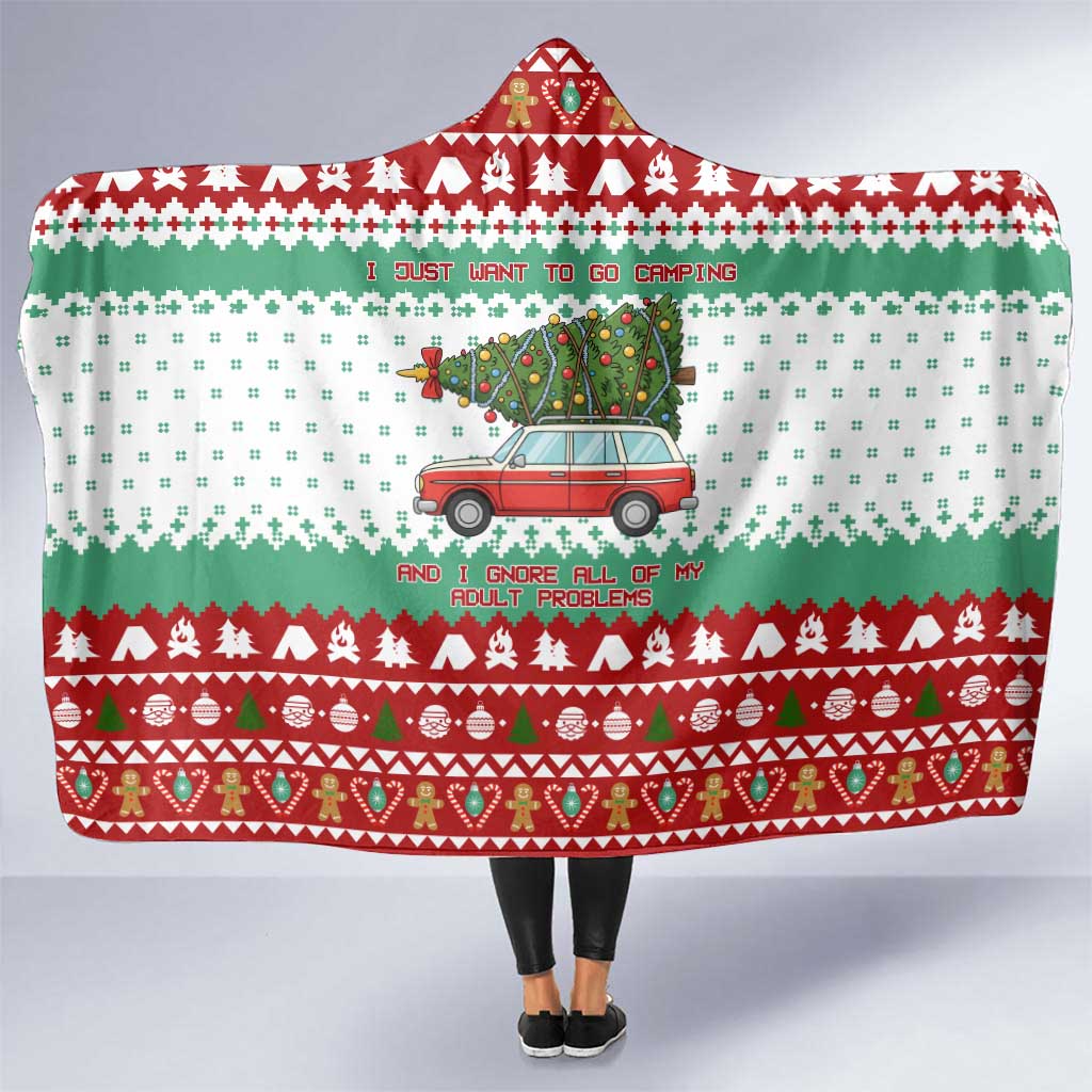 I Just Want To Camping Christmas Hooded Blanket Xmas Holiday Patterns - Wonder Print Shop