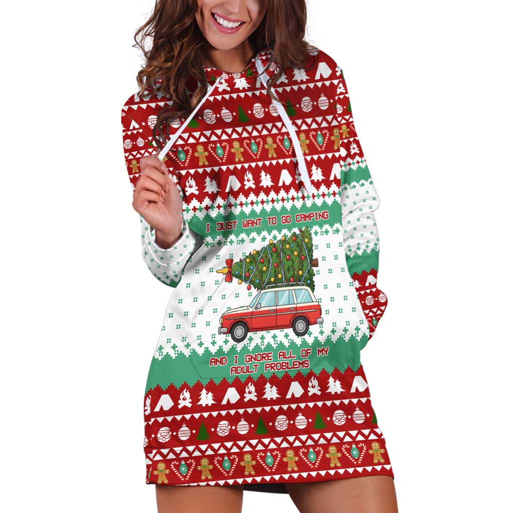 I Just Want To Camping Christmas Hoodie Dress Xmas Holiday Patterns - Wonder Print Shop