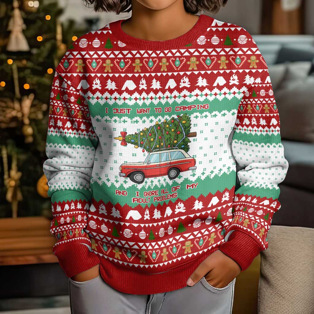 I Just Want To Camping Christmas Kid Ugly Christmas Sweater Xmas Holiday Patterns - Wonder Print Shop