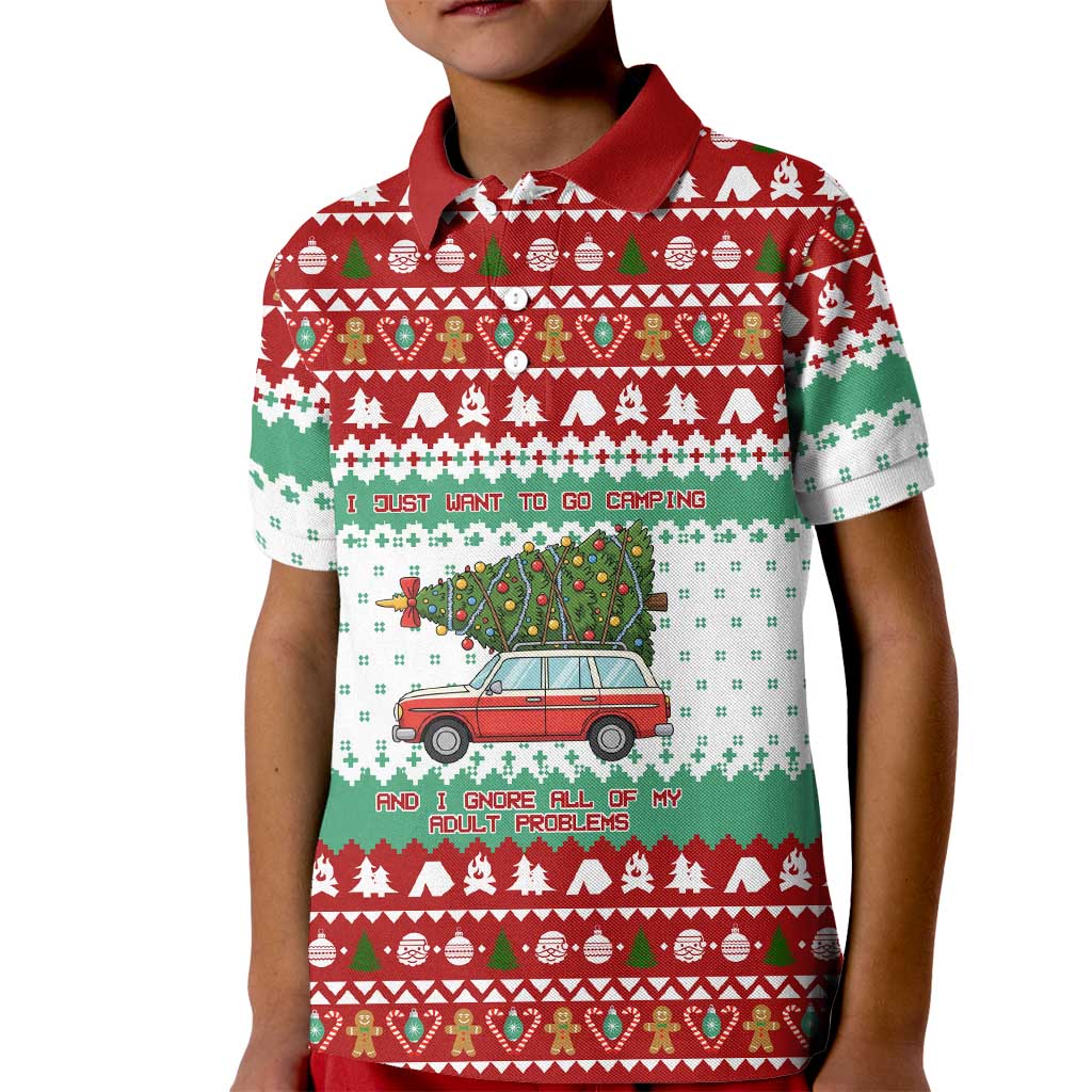 I Just Want To Camping Christmas Kid Polo Shirt Xmas Holiday Patterns - Wonder Print Shop