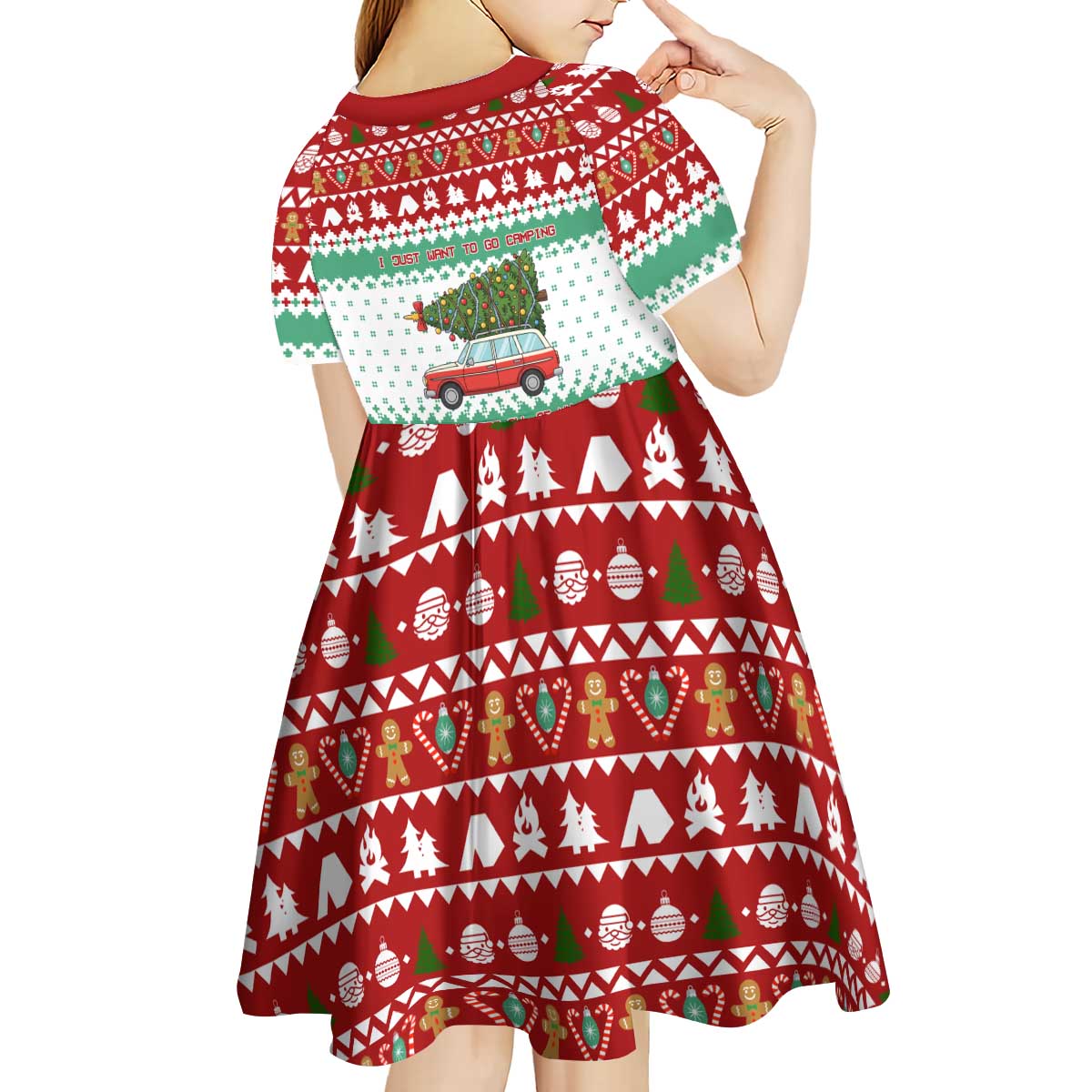 I Just Want To Camping Christmas Kid Short Sleeve Dress Xmas Holiday Patterns - Wonder Print Shop