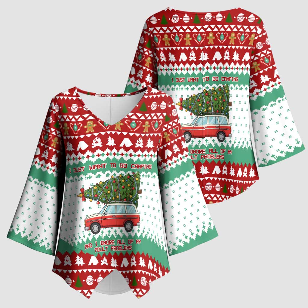 I Just Want To Camping Christmas Kimono Sleeve Blouse Xmas Holiday Patterns - Wonder Print Shop