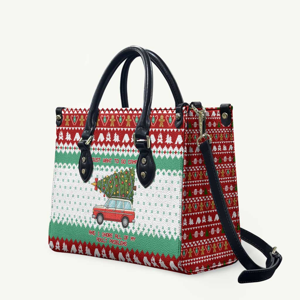 I Just Want To Camping Christmas Leather Bag Xmas Holiday Patterns - Wonder Print Shop