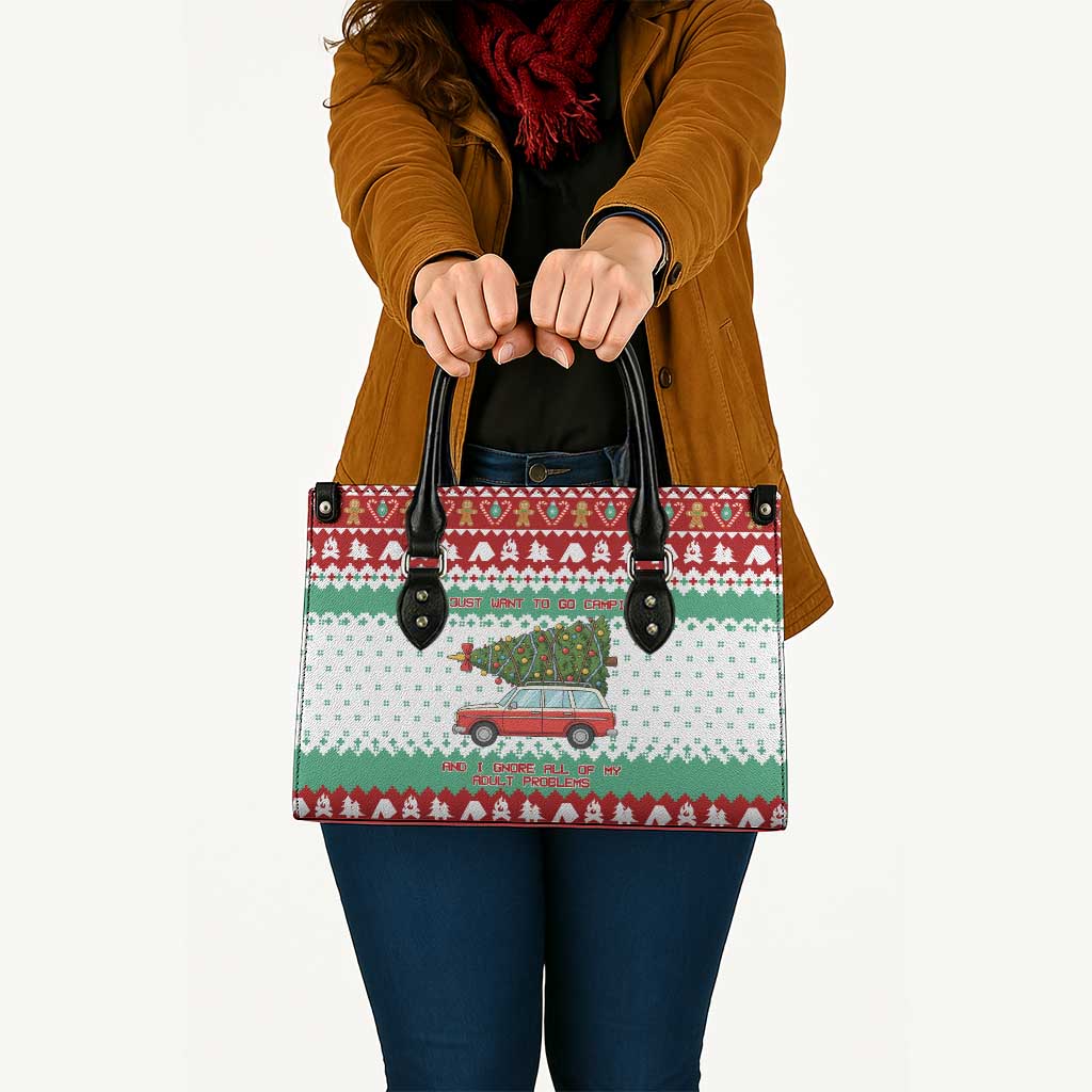 I Just Want To Camping Christmas Leather Bag Xmas Holiday Patterns - Wonder Print Shop