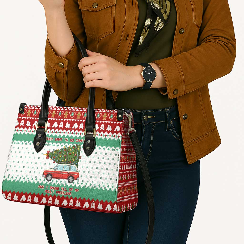 I Just Want To Camping Christmas Leather Bag Xmas Holiday Patterns - Wonder Print Shop