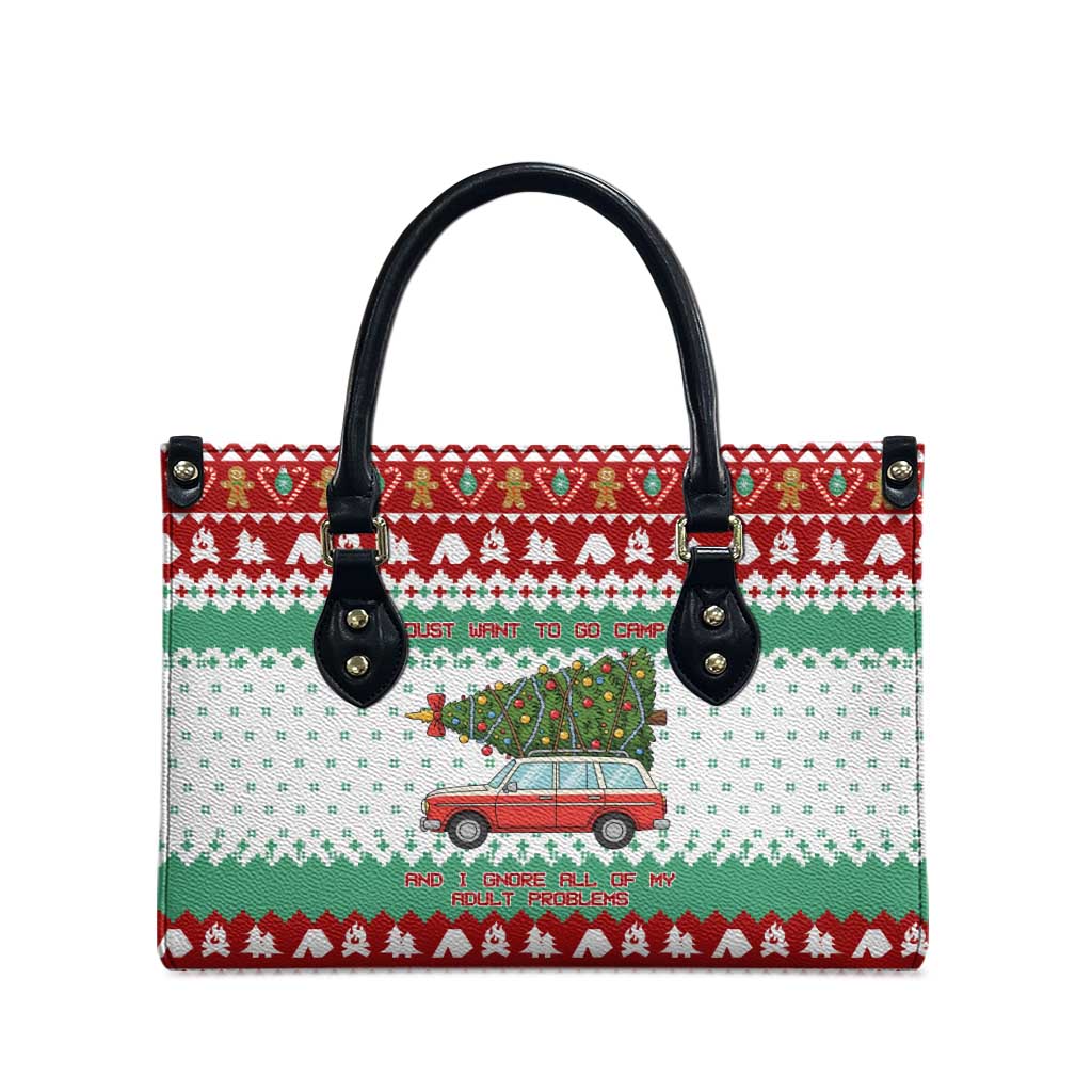 I Just Want To Camping Christmas Leather Bag Xmas Holiday Patterns - Wonder Print Shop