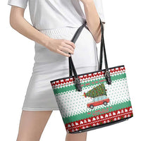 I Just Want To Camping Christmas Leather Tote Bag Xmas Holiday Patterns - Wonder Print Shop