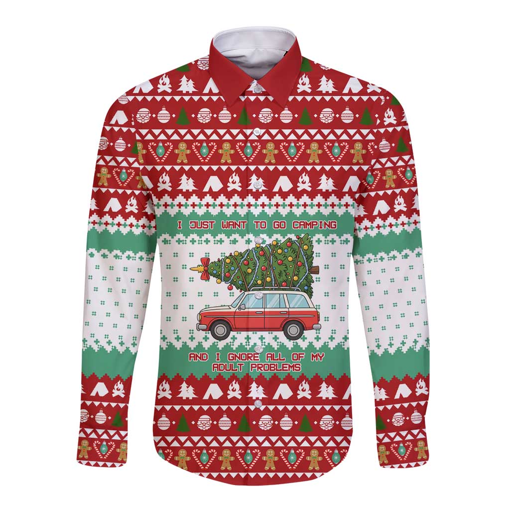 I Just Want To Camping Christmas Long Sleeve Button Shirt Xmas Holiday Patterns - Wonder Print Shop