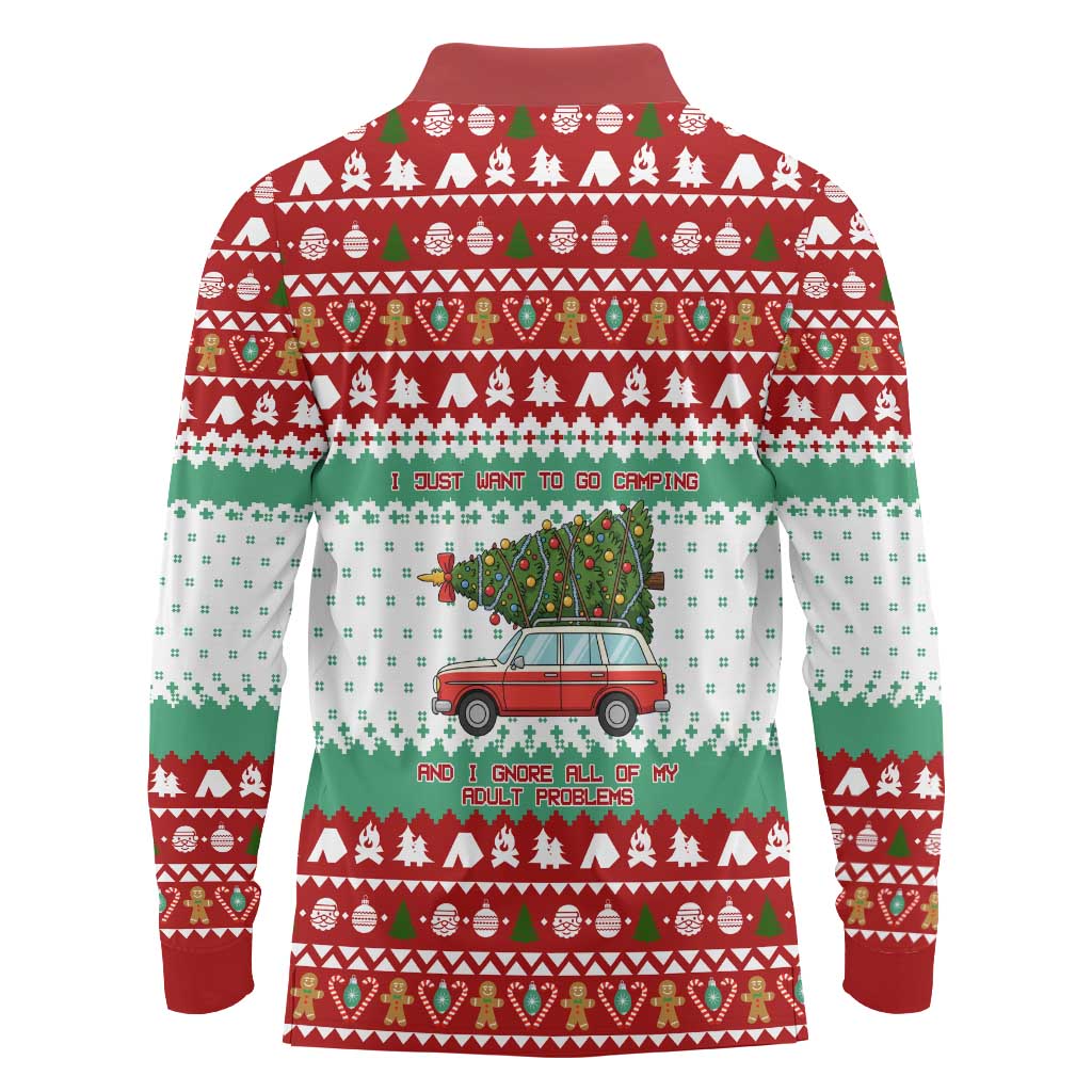 I Just Want To Camping Christmas Long Sleeve Polo Shirt Xmas Holiday Patterns - Wonder Print Shop