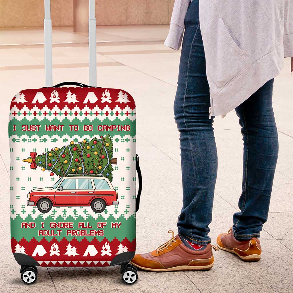 I Just Want To Camping Christmas Luggage Cover Xmas Holiday Patterns - Wonder Print Shop