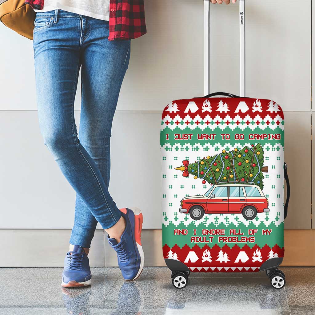 I Just Want To Camping Christmas Luggage Cover Xmas Holiday Patterns - Wonder Print Shop