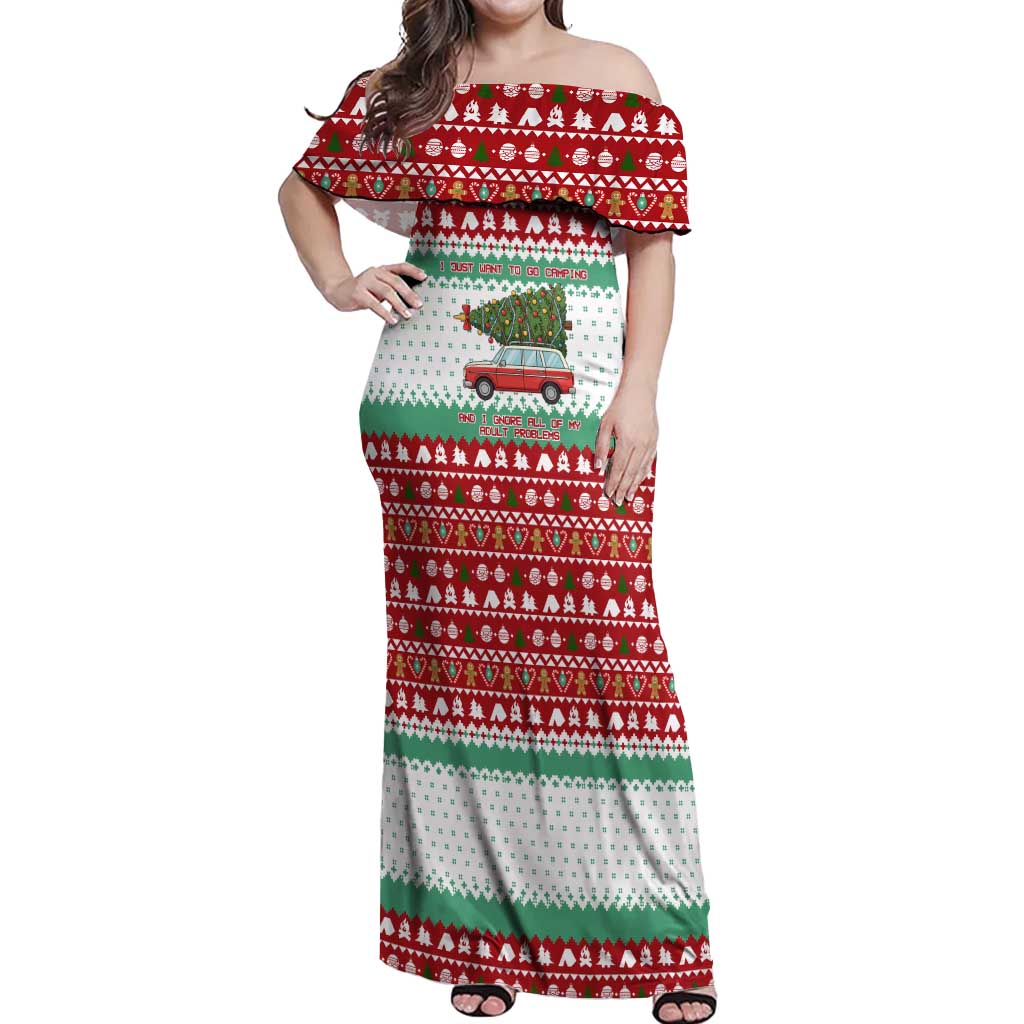 I Just Want To Camping Christmas Off Shoulder Maxi Dress Xmas Holiday Patterns - Wonder Print Shop