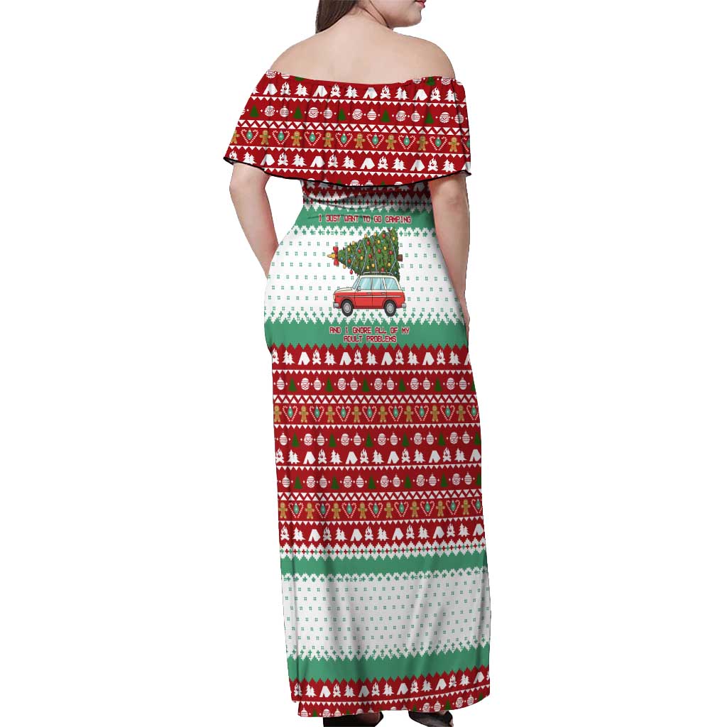 I Just Want To Camping Christmas Off Shoulder Maxi Dress Xmas Holiday Patterns - Wonder Print Shop
